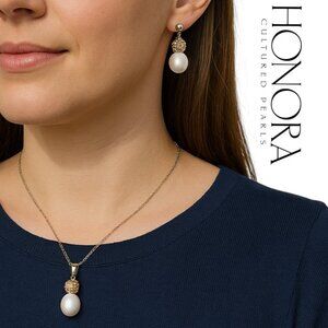 NEW Honora Cultured Pearls Necklace Earrings Boxed Gift Set Jewelry Brand New Ma